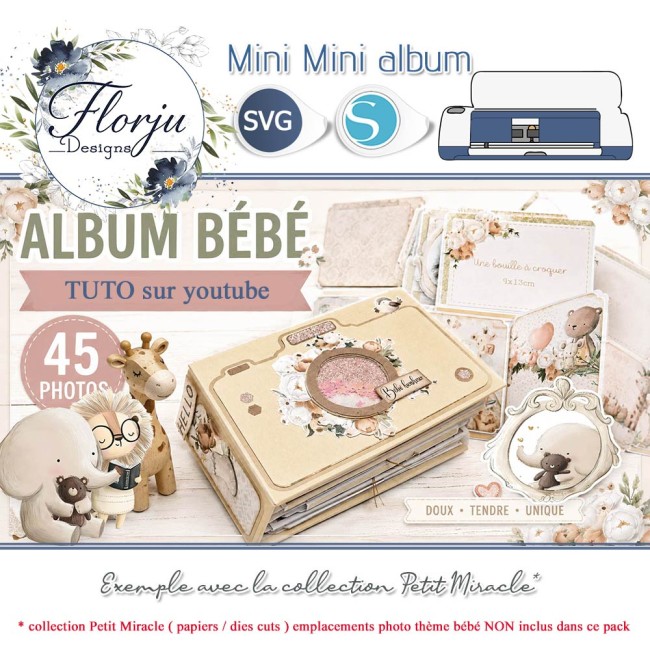 mini-album-scrapbooking-svg-cricut-silhouette (3) Mini album scrapbooking réalisé avec des fichiers de découpe SVG compatibles Cricut, Silhouette Cameo et Brother ScanNCut vue de face appareil photo