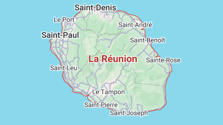 Carte de La Réunion, axes routiers et pricipales villes (Google 30 juin 2026)