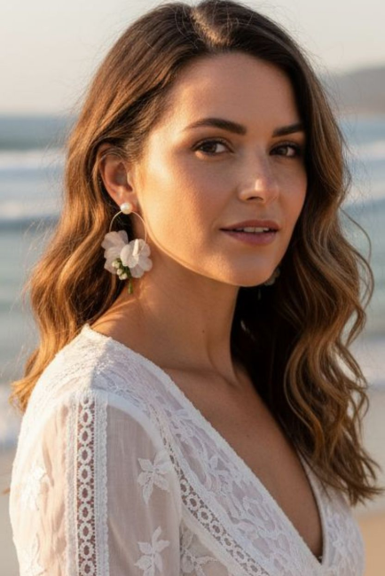 Créoles argent fleurs blanches