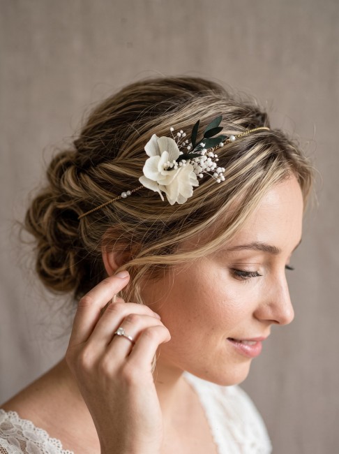 Heaband Capucine fleurs et eucalyptus