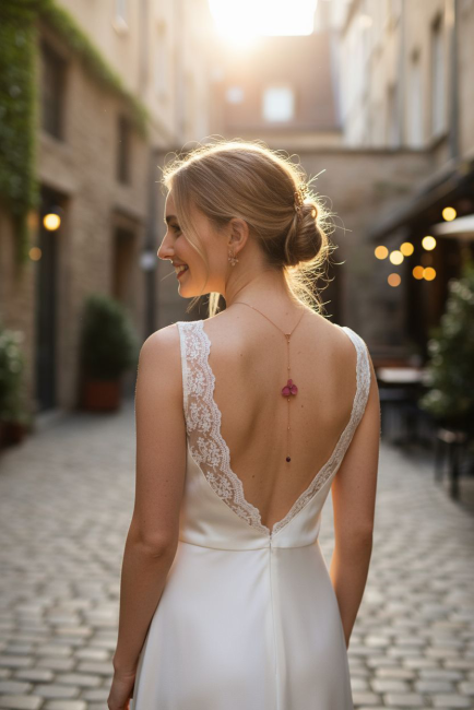 Collier fleur et pierre lie de vin 2