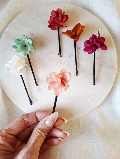 6 pinces plates à fleurs Bohème