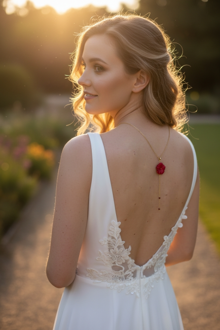 Collier de dos fleurs tissu bordeaux
