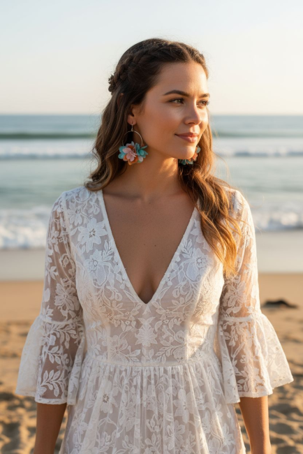 Créoles dorées avec fleurs stabilisées