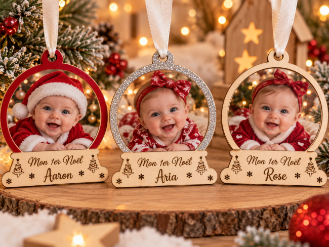 Ornements personnalisés pour premiers Noëls