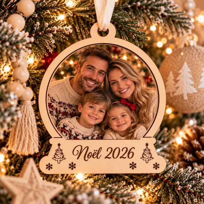 Ornement familial de Noël en bois