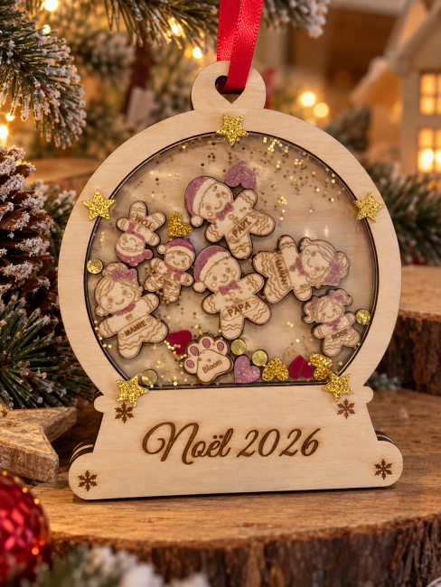 Boule de Noël personnalisée en bois enneigé