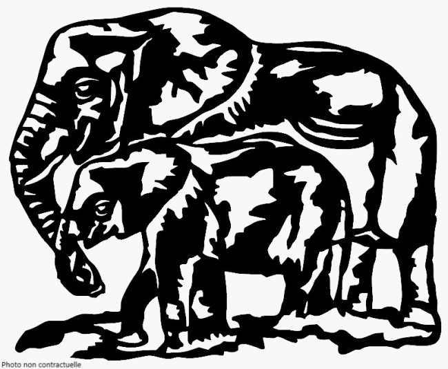 Epaisseur Décoration mural : Eléphant et éléphanteau en bois de tilleul Epaisseur Décoration mural : Eléphant et éléphanteau en bois de tilleul