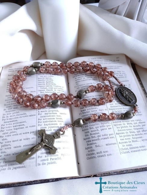 chapelet artisanal en verre effet craquelé