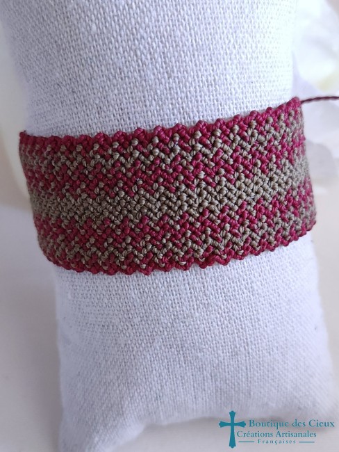 Bracelet en micro macramé bordeaux et marron 