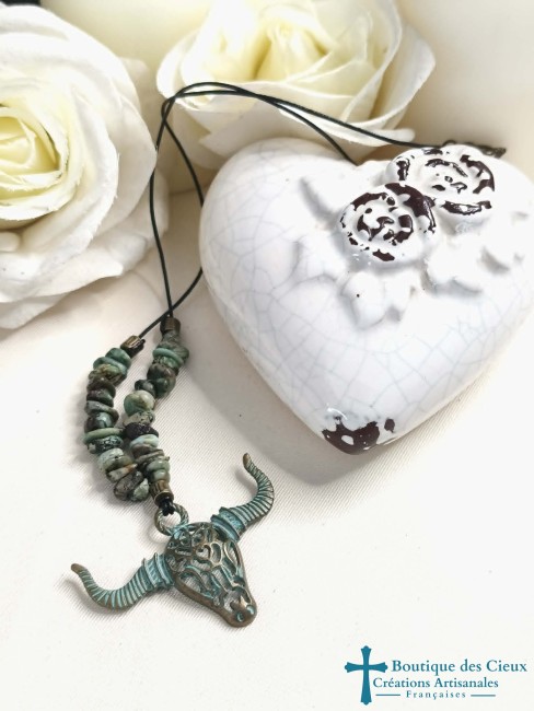 collier buffle et turquoise africaine
