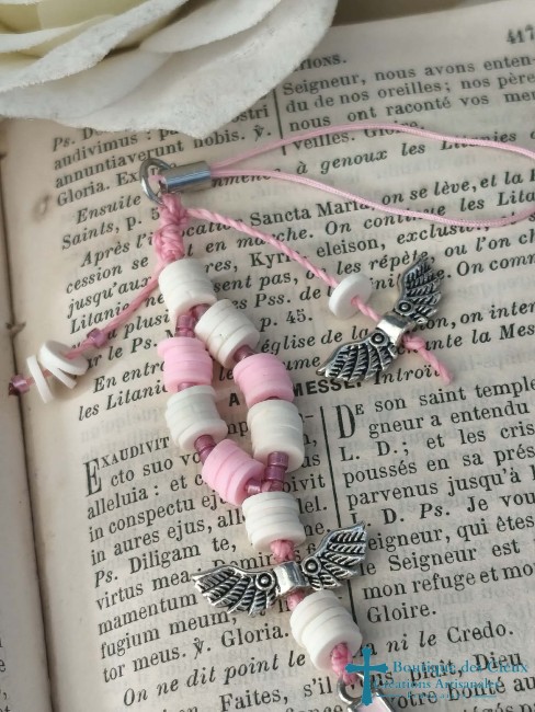 perles heishi synthétique rose et blanc