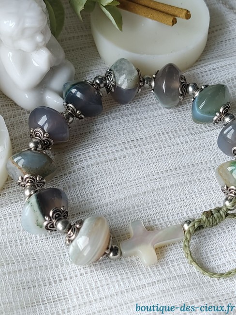 agate et croix nacre Agate mousse naturelle