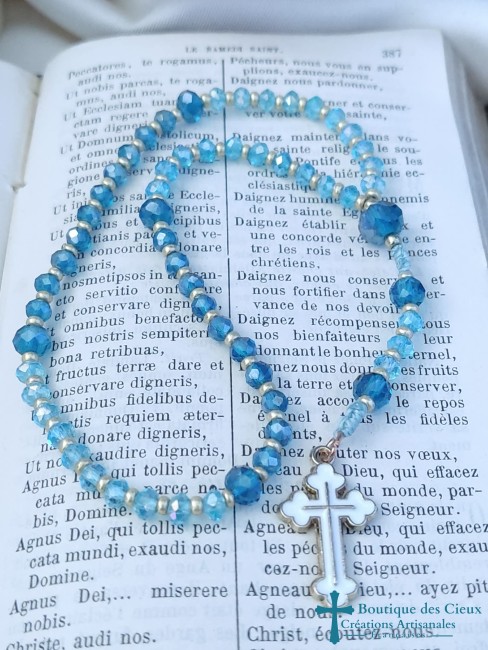 mini chapelet en verre bleue