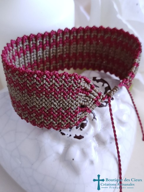 Bracelet en micro macramé bordeaux et marron 