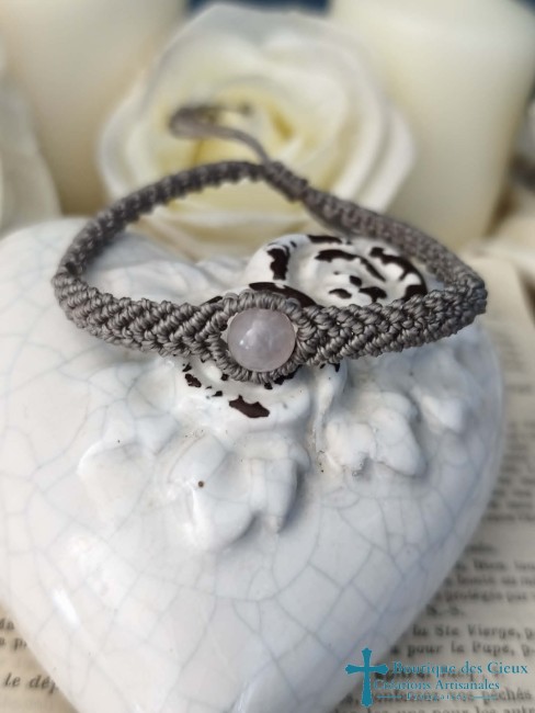 bracelet macramé et quartz rose
