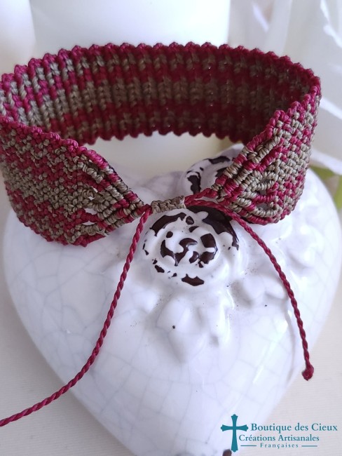 Bracelet en micro macramé bordeaux et marron 