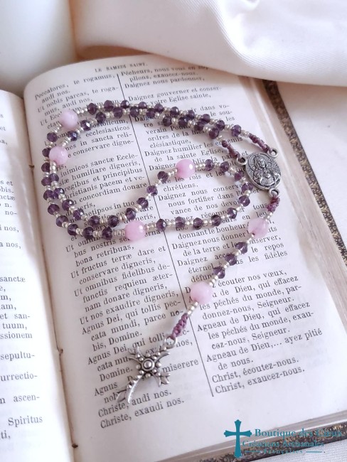 chapelet quartz rose et verre