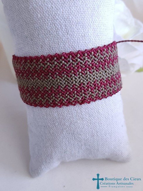 Bracelet en micro macramé bordeaux et marron 