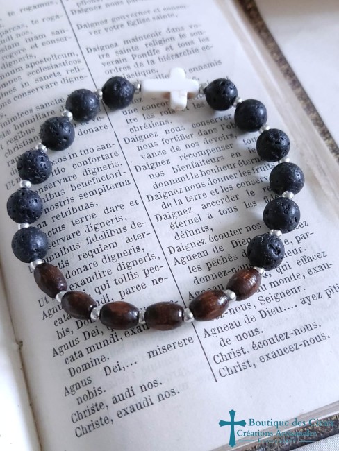bracelet chrétien pour homme en pierre de lave 