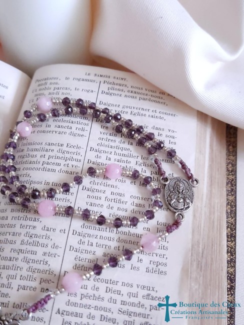 chapelet quartz rose et verre