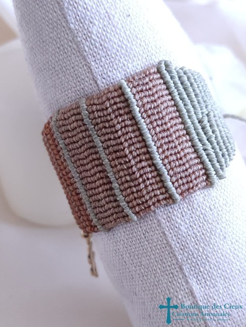tissage micro macramé vert et 3 nuances de marrons