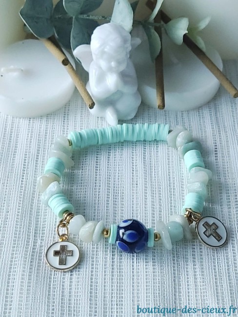 bracelet heishi bleu bracelet artisanal pour femme