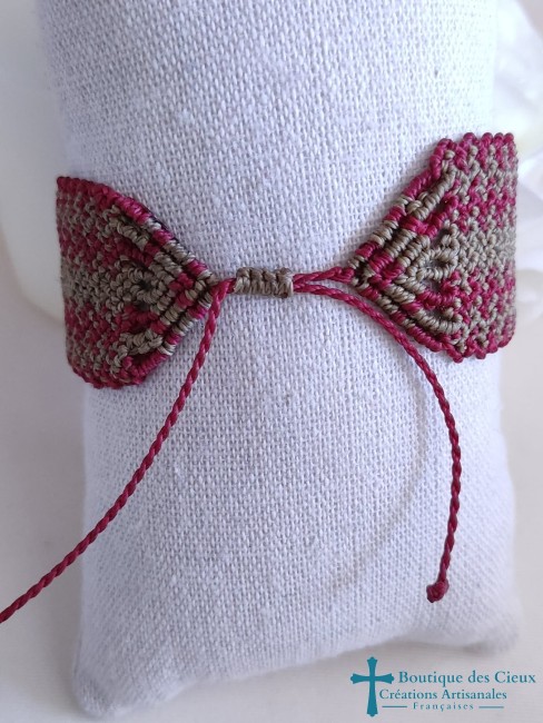 Bracelet en micro macramé bordeaux et marron 