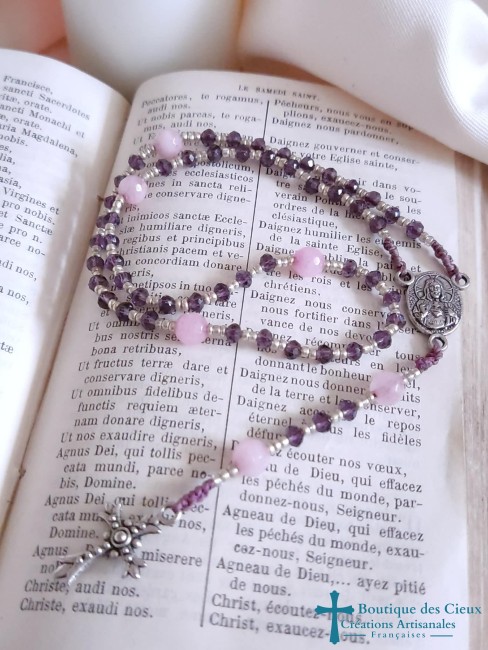 chapelet quartz rose et verre
