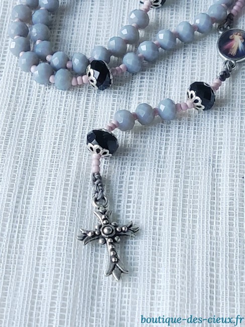 chapelet artisanal petite croix argentée