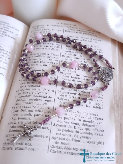 chapelet quartz rose et verre