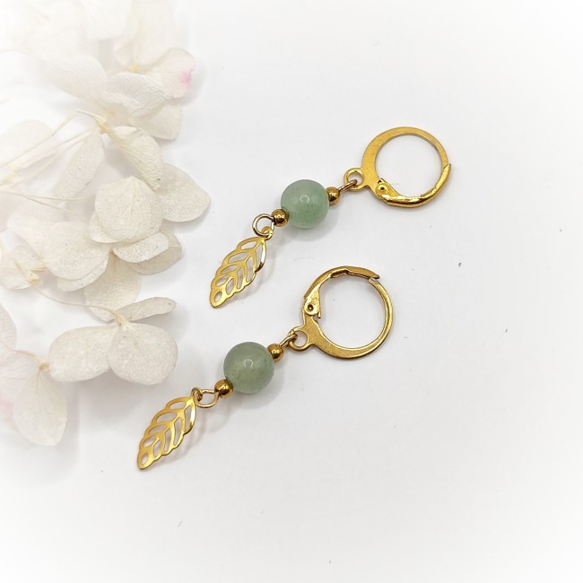 Boucles d'oreilles dorées aventurine verte