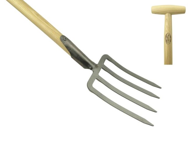 Fourche à bêcher DeWit à 4 dents – manche en T de 80 cm