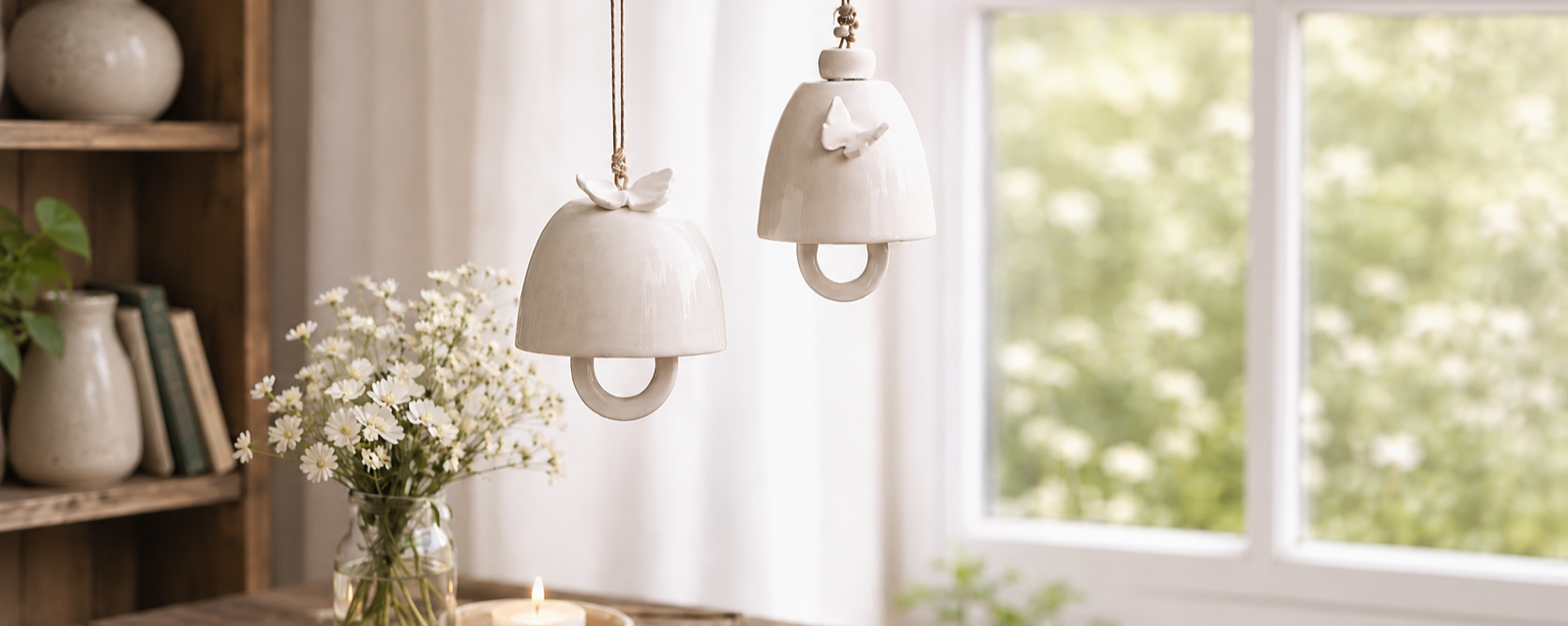 Clochettes en porcelaine blanche Collection Papillons, créations artisanales faites main