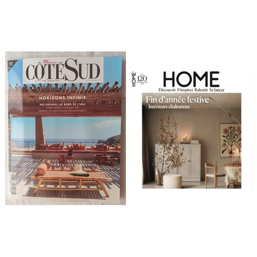 Fibule et Cabochon présentée dans les magazines de décoration Côté Sud et Home.