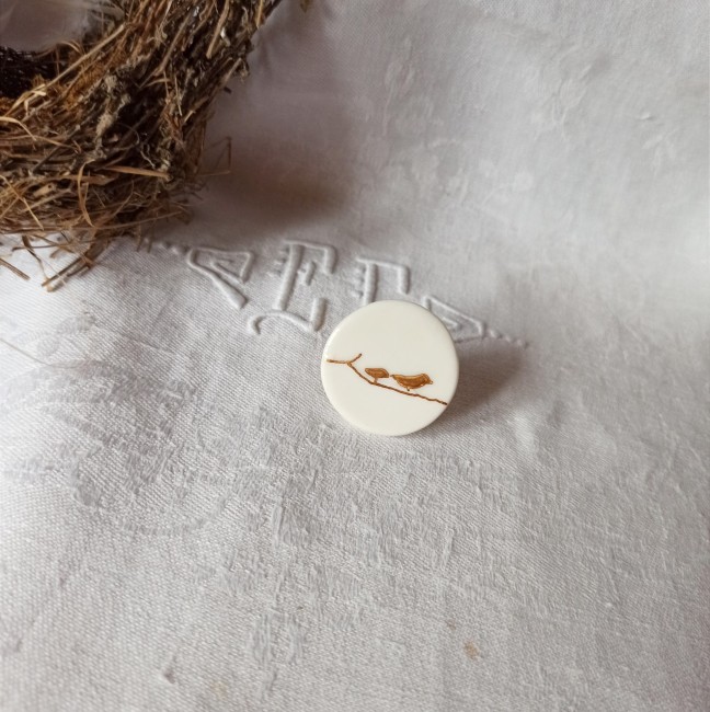 bague céramique oiseau or ajustable bijou fait main