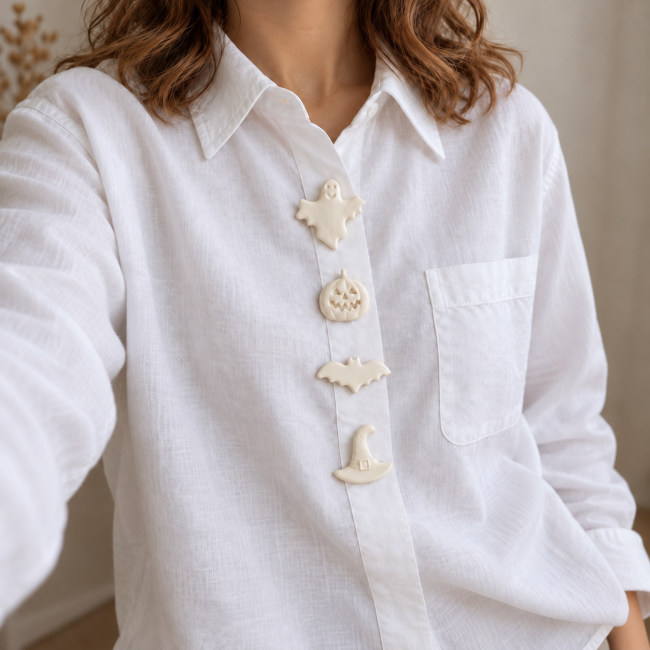 Broche chapeau de sorcière en porcelaine blanche non émaillée