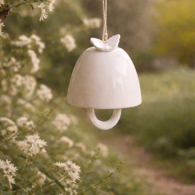 cloch2 - Clochettes en céramique décor papillon, suspensions décoratives en porcelaine, cloches faites main jardin 40€ (3)