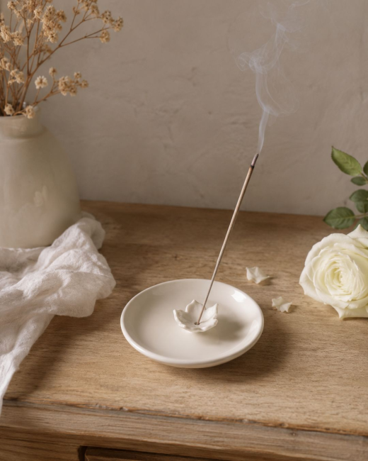 Création artisanale en porcelaine Support encens en céramique inspiré de la nature
