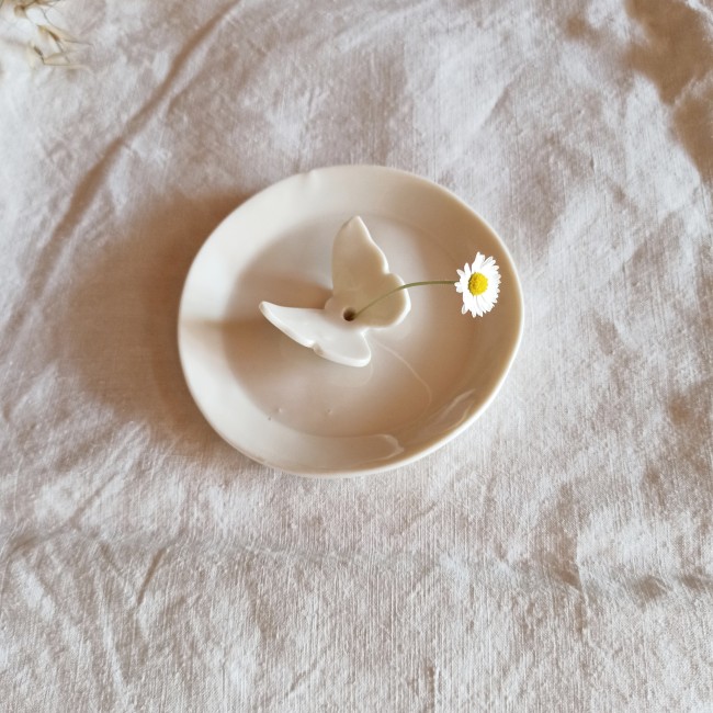 brûleur encens papillon porcelaine fait main décoration méditation