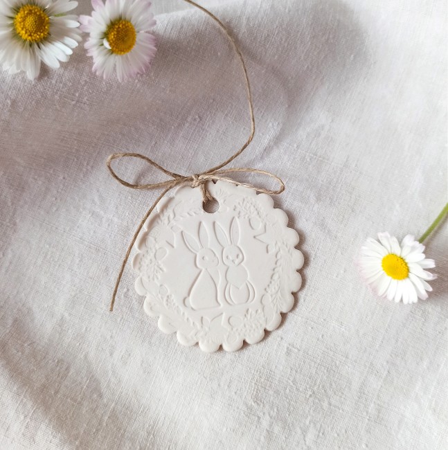 DP8f ,- Diffuseur d'huiles essentielles en porcelaine artisanale – Décor lapins - Idée cadeau Pâques - 15€ (5)
