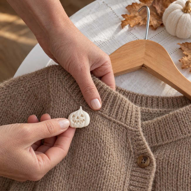 Broche citrouille Halloween en porcelaine blanche non émaillée