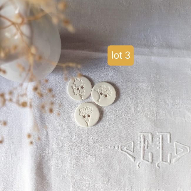 Lot 3 de boutons en porcelaine aux motifs de fleurs sauvages