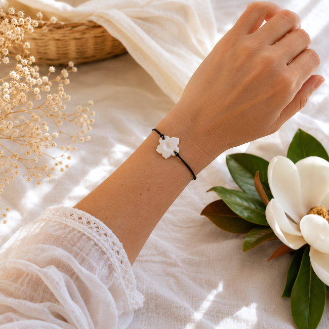 Bracelet femme fleur en porcelaine émaillée fait main