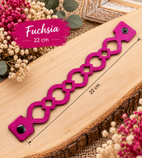 Bracelet en cuir rose fuchsia de 22 cm aux motifs géométriques ajourés avec fermeture pression