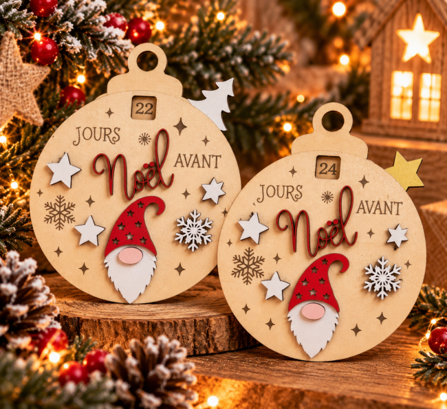 Compte à rebours Noël en bois – Gnome de Noël artisanal