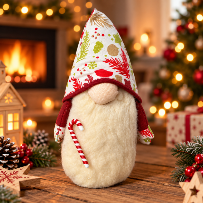 Gnome de Noël artisanal à barbe blanche – décoration festive