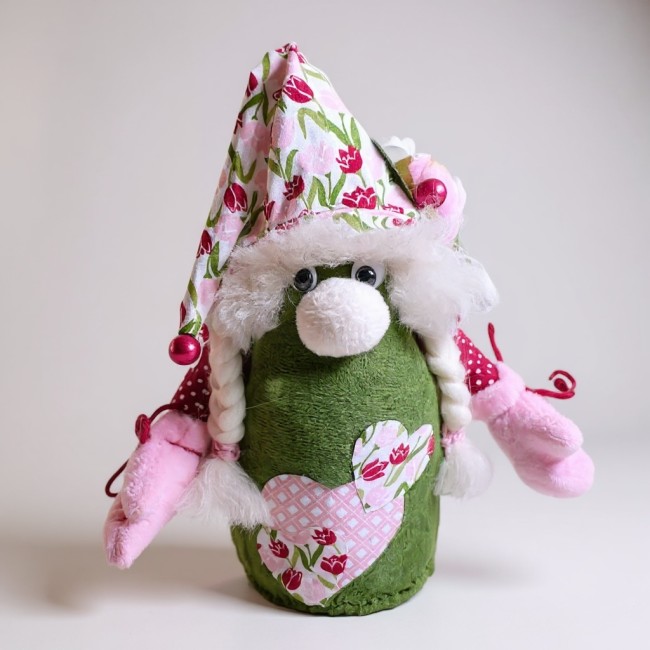 gnome décoratif fait main bonnet fleuri décoration artisanale