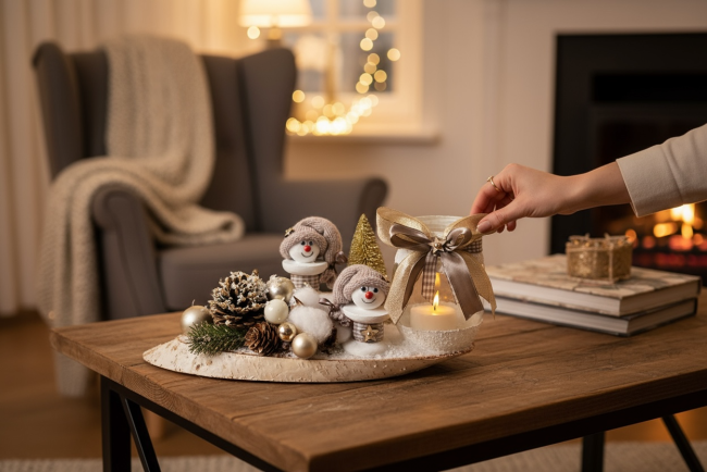 Bougie décorative pour table de fête Photophore de Noël ambiance festive dorée