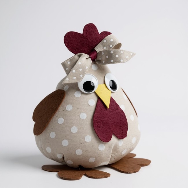 poule décorative de Pâques en tissu lin à pois création artisanale